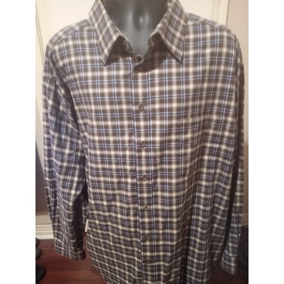Roundtree & Yorke Men's Long Sleeve Button Front Shirt Brown Plaid Big/Tall 4X - Picture 1 of 13